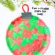 Paper plate ornament craft example made with red and green tissue paper squares and red pipe cleaner.