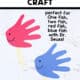 Examples of simple fish handprint craft in red and blue on popsicle sticks.