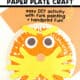 Example of The Lorax paper plate craft made with fork painting and paper handprints.