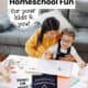 Mother and daughter using dry erase board on coffee table to show how to make homeschool fun for you and your kids in episode 7 of the Positively Homeschooling Podcast.