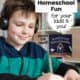 Boy wearing headphones and using pencil to write to feature how to make homeschool fun for your kids and you in episode 7 of the Positively Homeschooling Podcast.