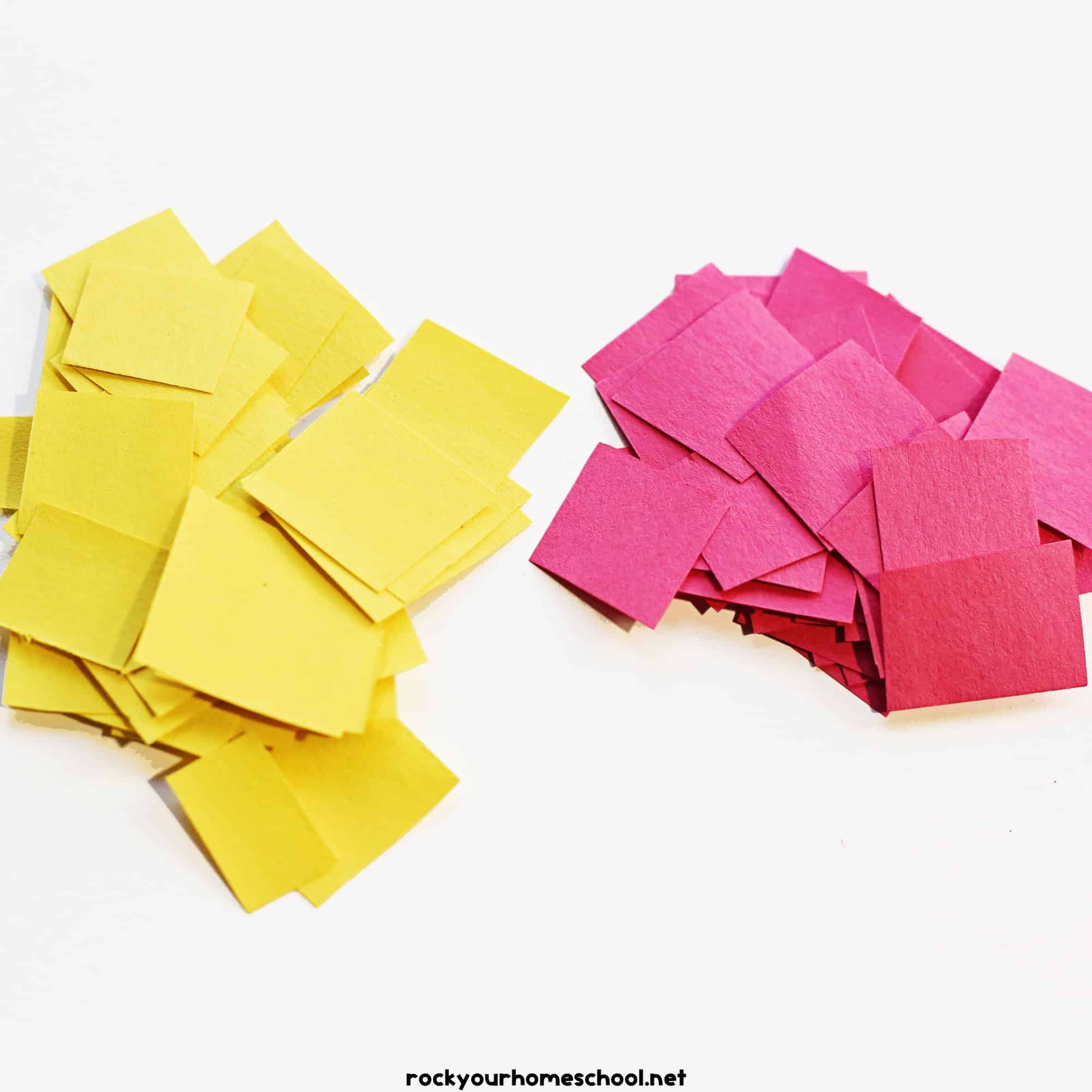 Yellow and red construction paper pieces.