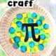 Example of yellow, blue, and green paper plate suncatcher craft for Pi Day.