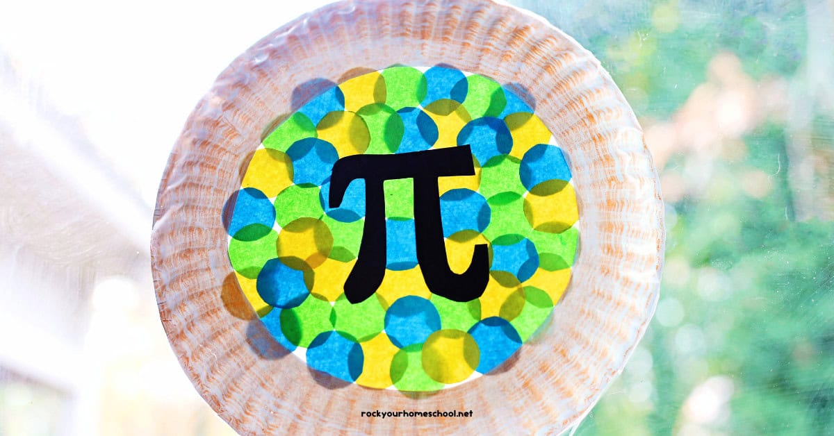 Example of paper plate suncatcher craft for Pi Day.