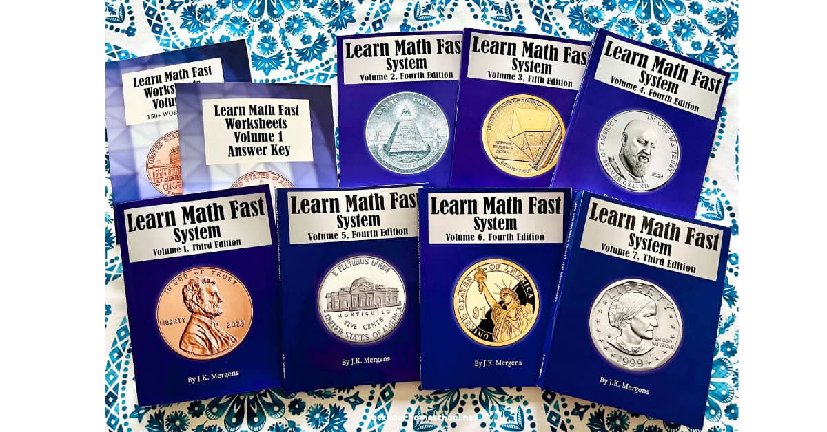 The Learn Math Fast system with Volumes 1 through 7 and Worksheets Volume 1 Answer Key.