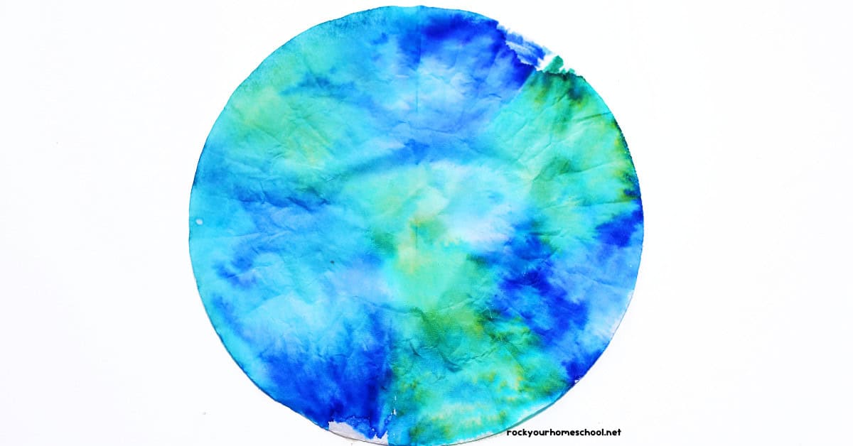 Example of blue and green coffee filter Earth craft.