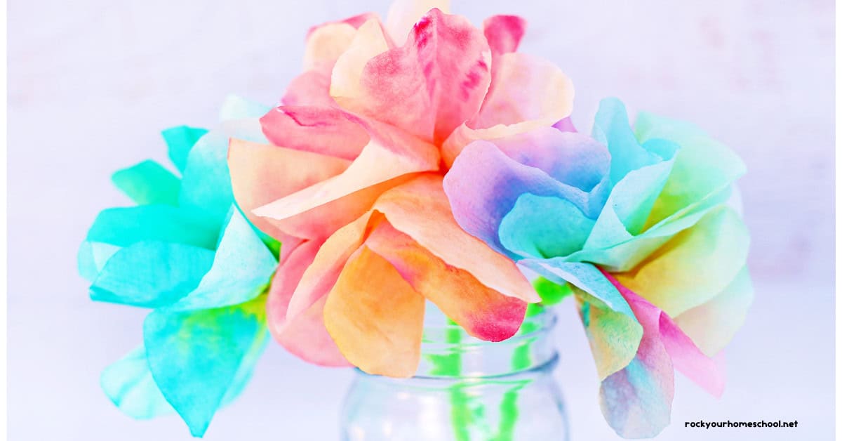 Examples of coffee filter flowers in glass jar.