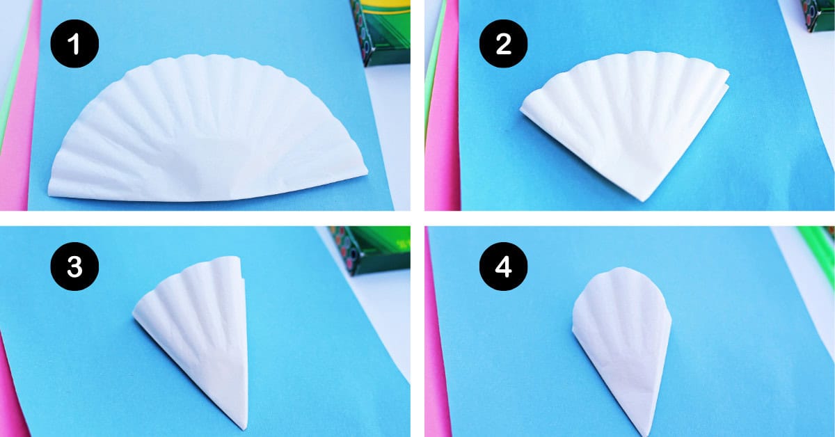 Four examples of folded coffee filters.