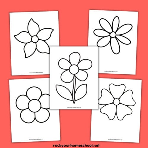 Five printable flower templates.