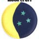 Paper plate moon craft in black and yellow with glow-in-the-dark star stickers.