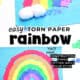 Examples of torn paper rainbow craft with cotton balls on light blue paper.