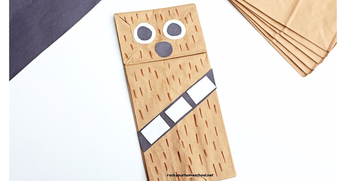 Example of Chewbacca paper bag craft for a kids' puppet.