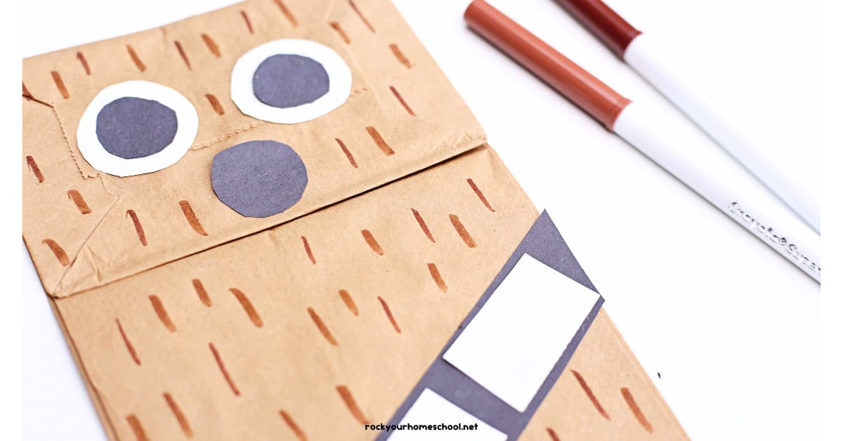 Example of Chewbacca paper bag craft with brown markers.