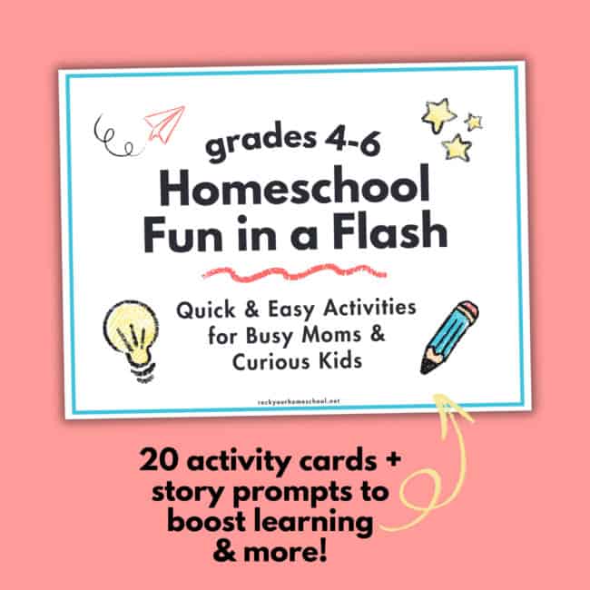 Grades 4-6 Homeschool Fun in a Flash Kit cover with crayon drawings of paper airplane, stars, light bulb, and pencil.