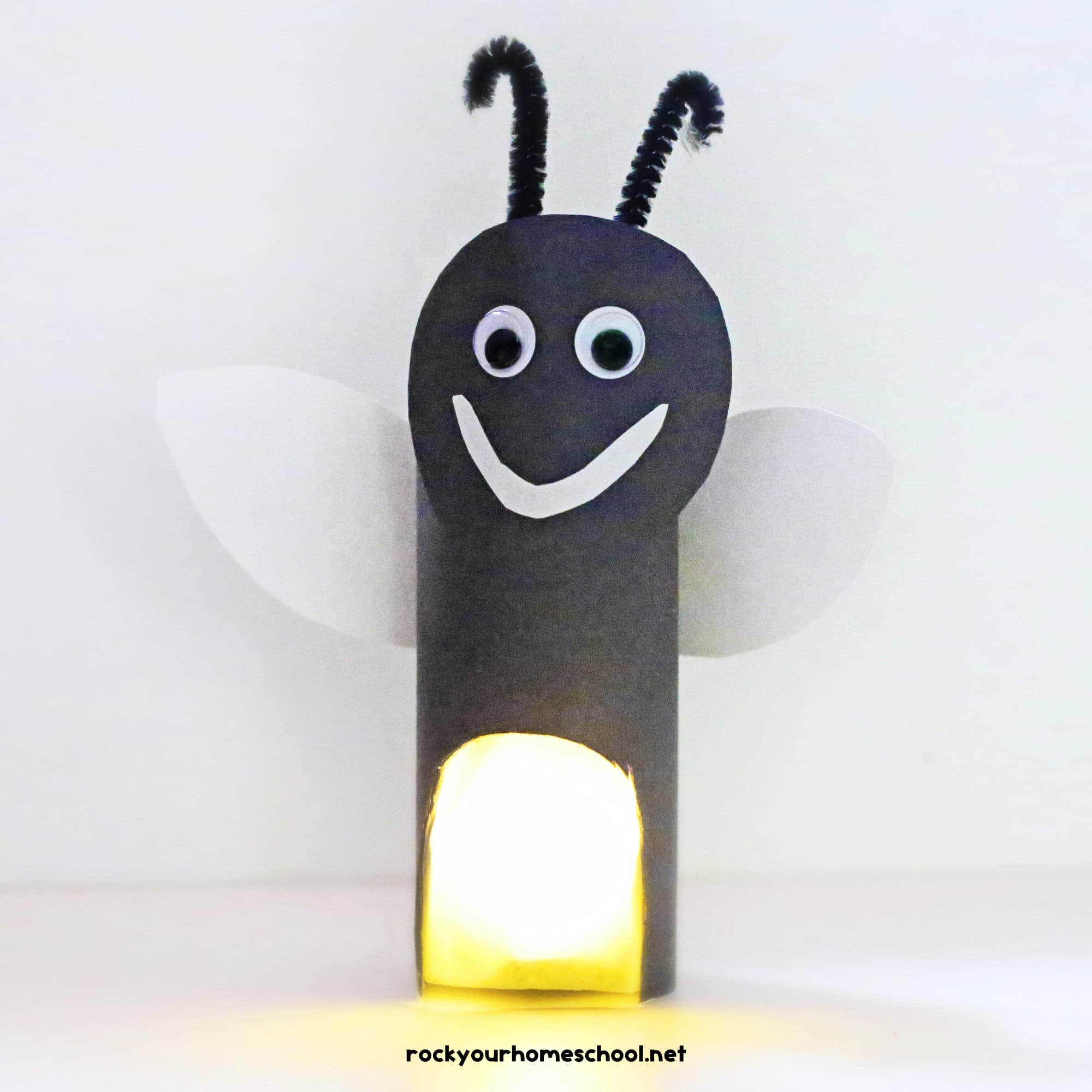 Example of toilet paper roll glowing firefly craft.