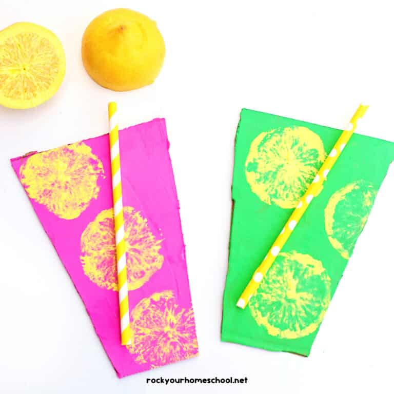 Examples of lemonade crafts with paper straws and lemons.