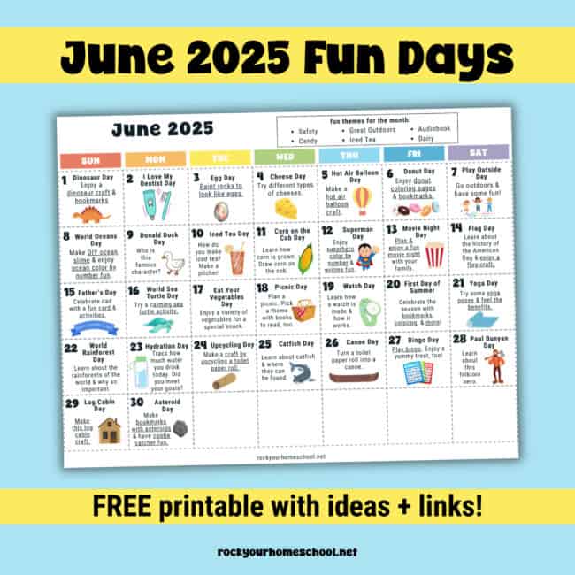 Example of free printable June 2025 Fun Days calendar page.