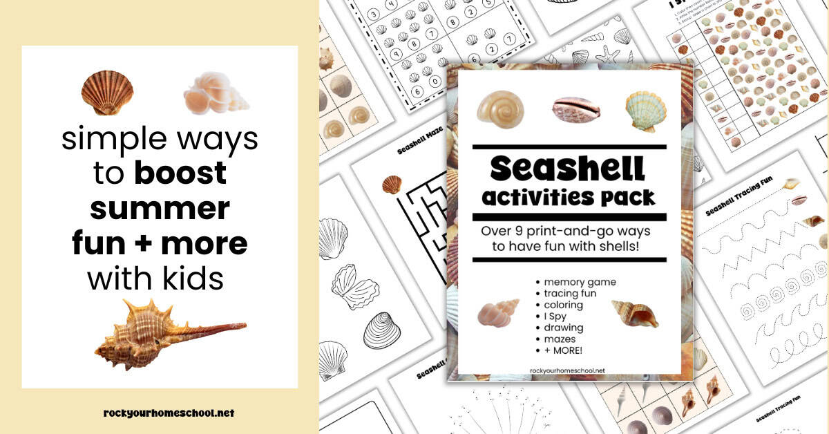 Examples of printable pages from this seashell activities pack.