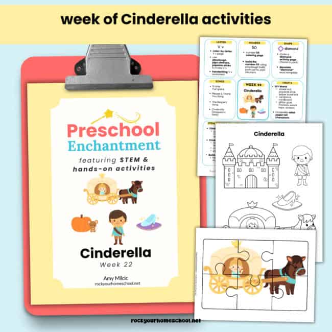 Cover of Preschool Enchantment's Cinderella unit study with guide and activities.