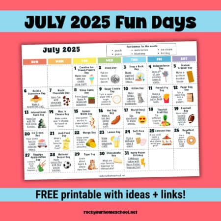July 2025 Fun Days calendar in color and with links.