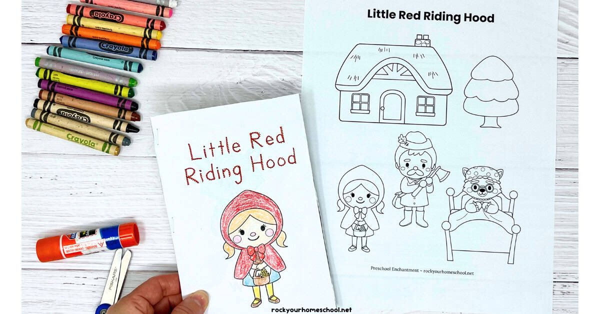 Little Red Riding Hood mini-coloring book with coloring page.