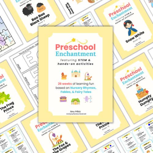 Preschool Enchantment unit studies program cover with examples in background.