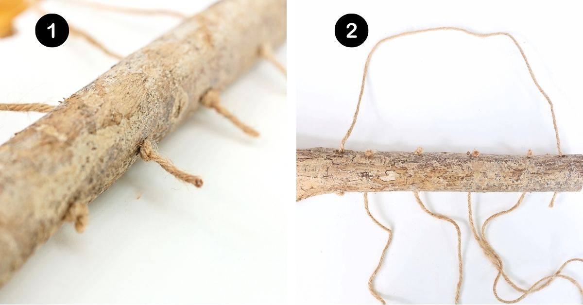 Drift wood with twine for a wind chime hanger.