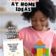 Girl smiling as she plays with colorful wood blocks to feature these first day of homeschool preschool activities and ideas.
