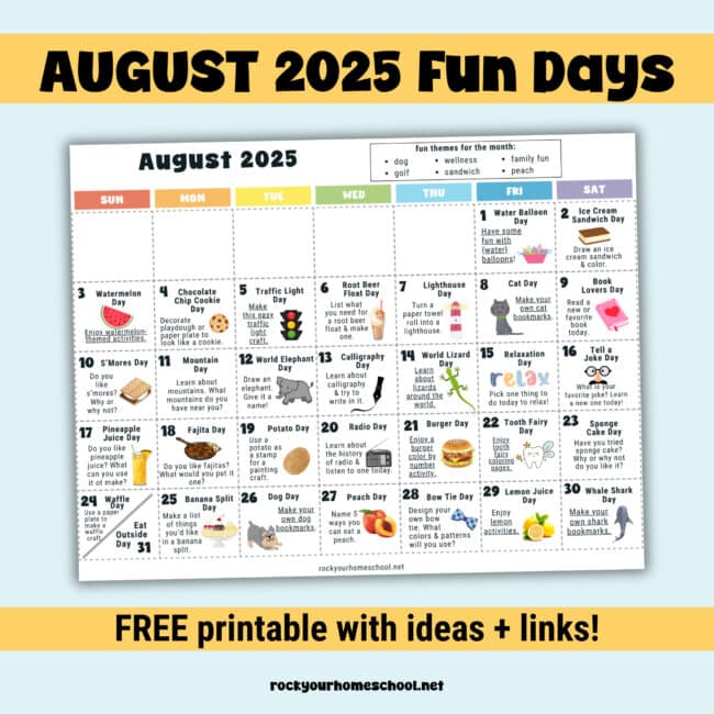 Example of printable August 2025 Fun Days calendar.
