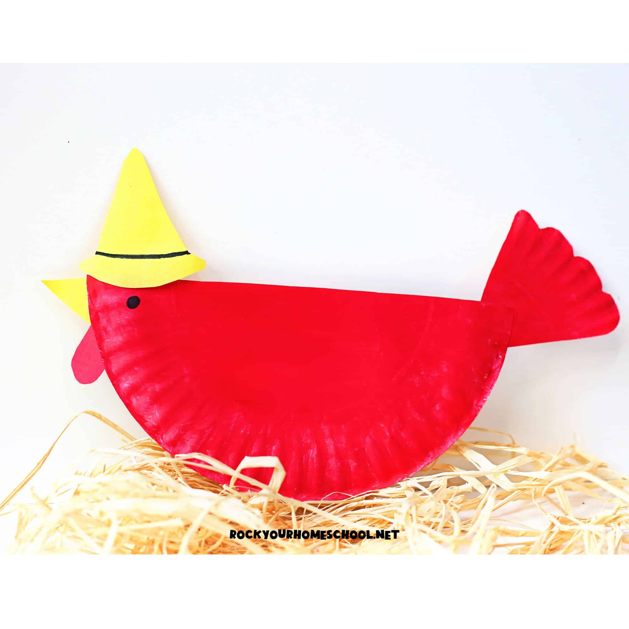 Example of paper plate Little Red Hen craft.