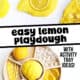 Lemon playdough with plastic lemon slice and activity tray.