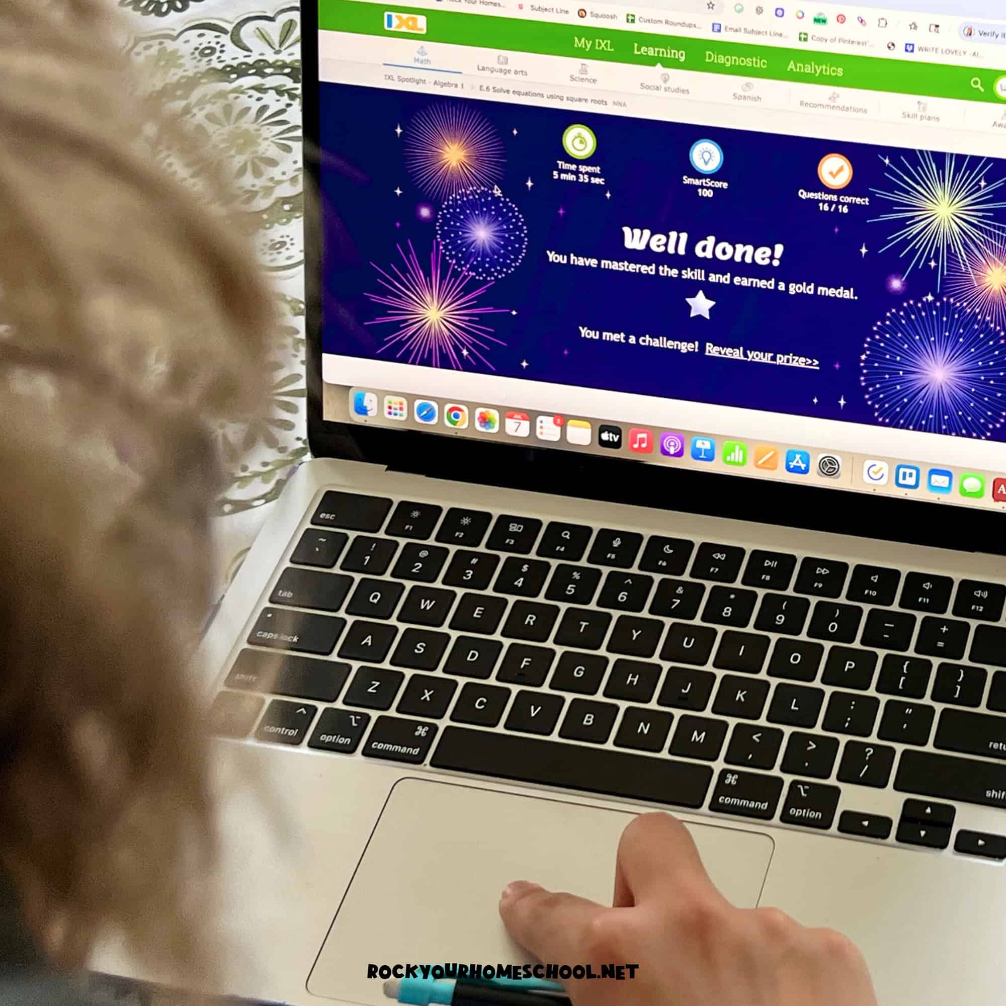 Teenage boy using laptop for IXL, a comprehensive K-12 online homeschool program.