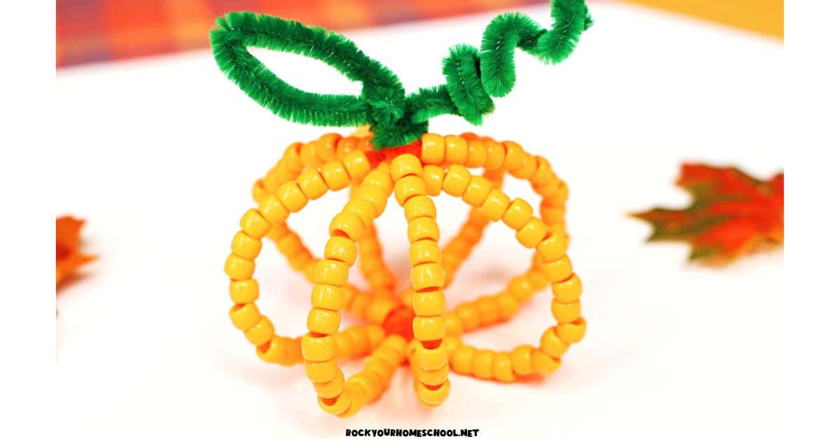 Example of orange beaded pipe cleaner pumpkin craft.