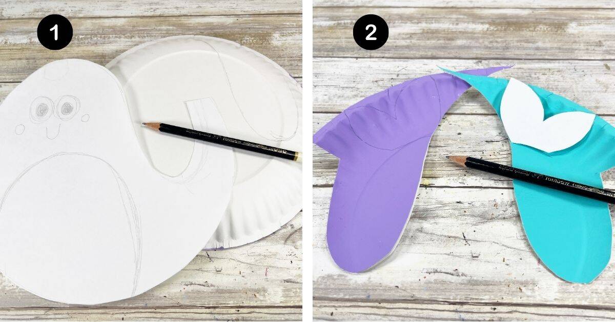 Narwhal template and pencil with paper plate.