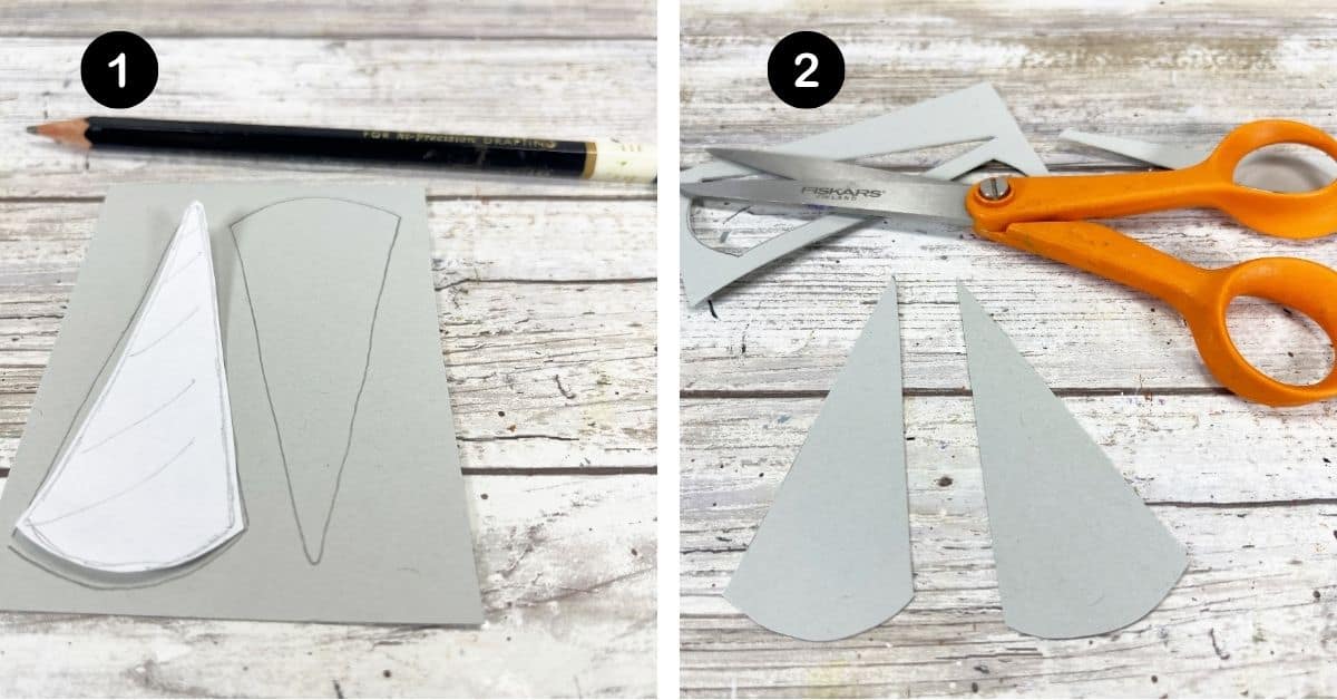 Narwhal horn template on gray cardstock with pencil and scissors.