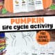 Examples of free printable pumpkin life cycle activity in color and black-and-white versions for a fun science foldable.