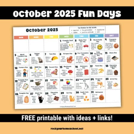 Example of free printable October 2025 Fun Days calendar in color.