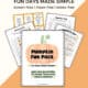 Pumpkin Fun Pack cover with printable activities of dashboard, conversation cards, Roll & Draw a Pumpkin game, and Pumpkin I Spy.
