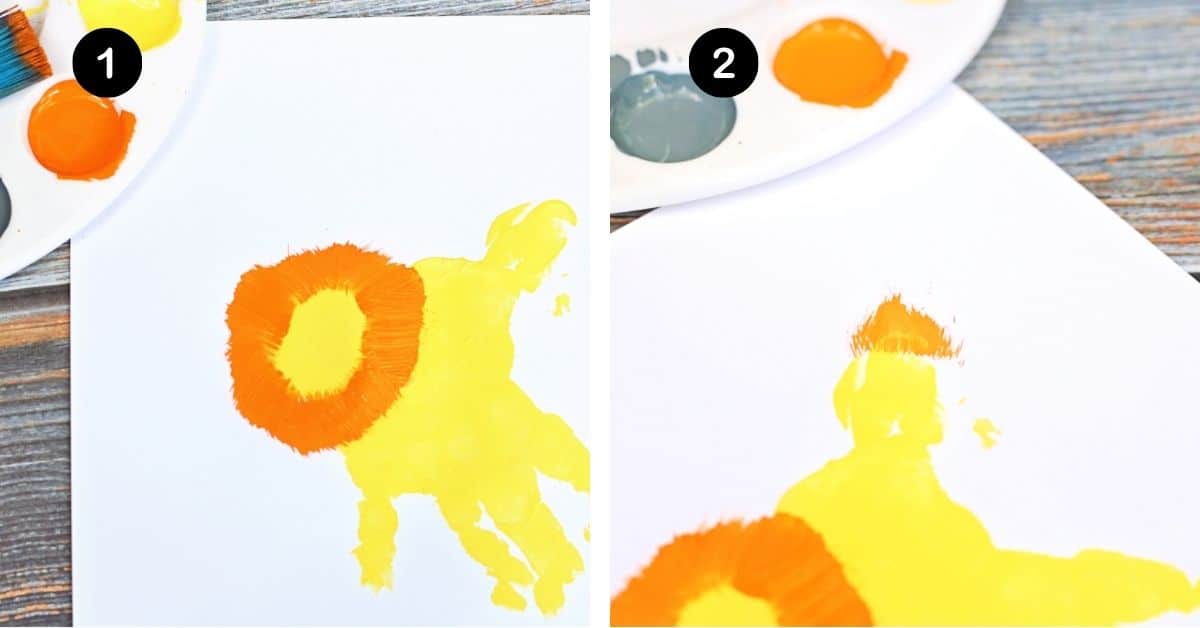 Use paint brush to add orange paint for lion's mane and tail.