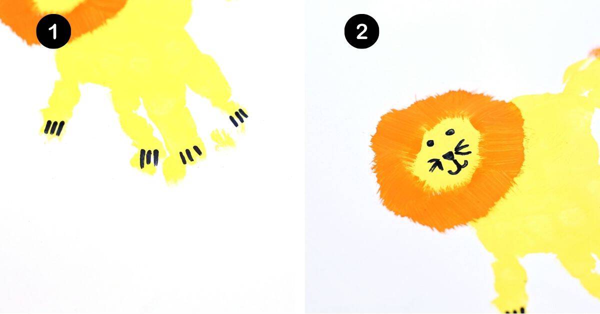 Black marker used to draw on lion claws and face details.