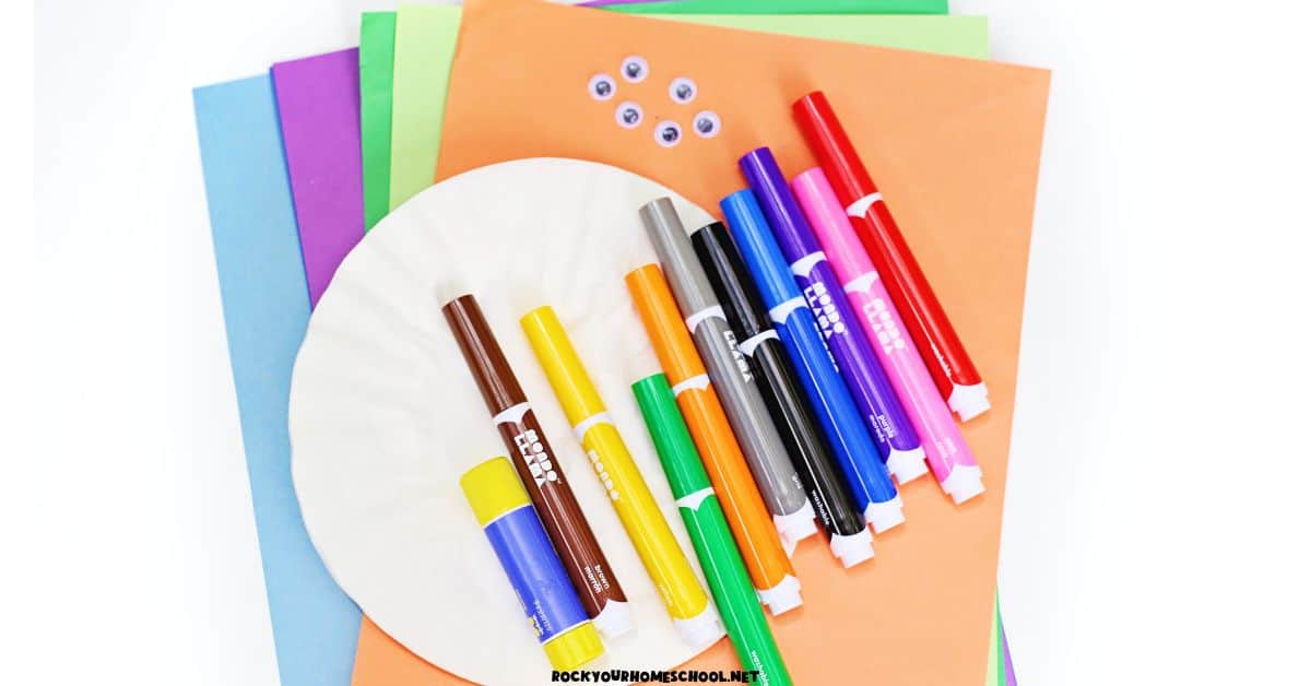 Construction paper, coffee filters, markers, glue stick, and googly eyes. 