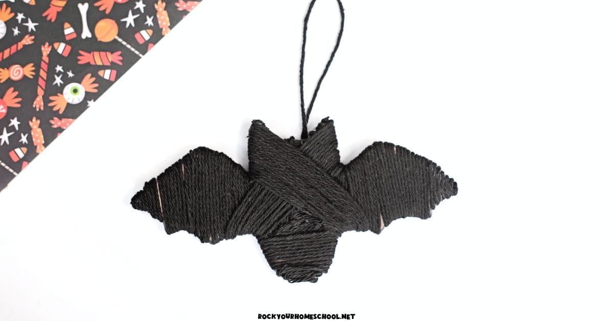 Example of black yarn wrapped bat craft.
