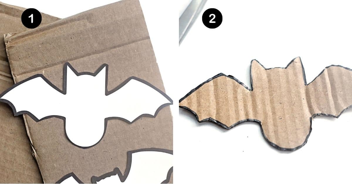 Cardboard with free printable bat template.