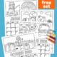 Examples of free printable 2026 coloring calendar for kids with examples of January, April, September, and October.