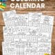 Examples of free printable 2026 coloring calendar for kids with January through December.
