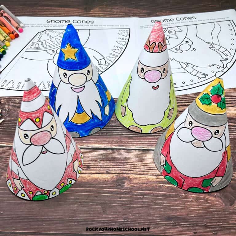 Four examples of free printable Christmas gnome cones.