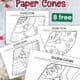 Four examples of free printable Christmas gnome cone templates.