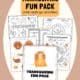 Thanksgiving Fun Pack cover with examples of print-and-go activities like 3D paper turkey craft, mini-book, cootie catcher, and more.