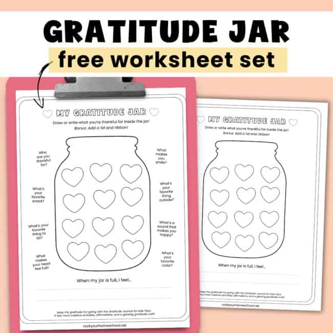 Examples of gratitude jar worksheet set.