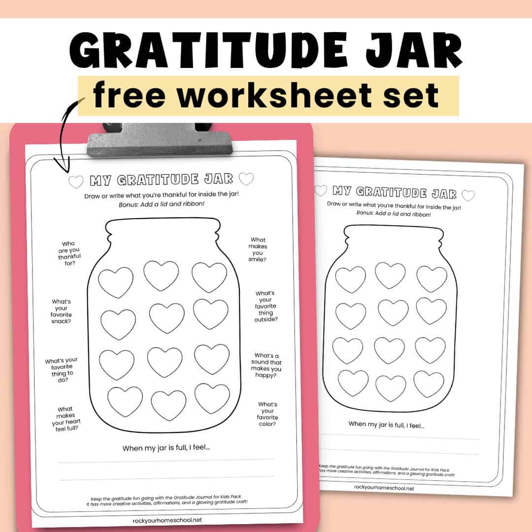 Examples of gratitude jar worksheet set.